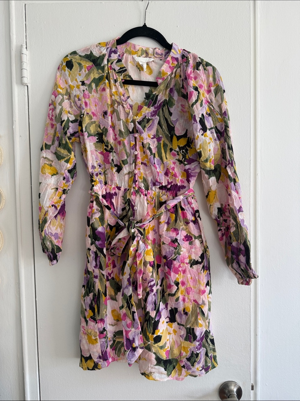 H&M Floral Pink & Yellow Tie-Waist Women's Dress